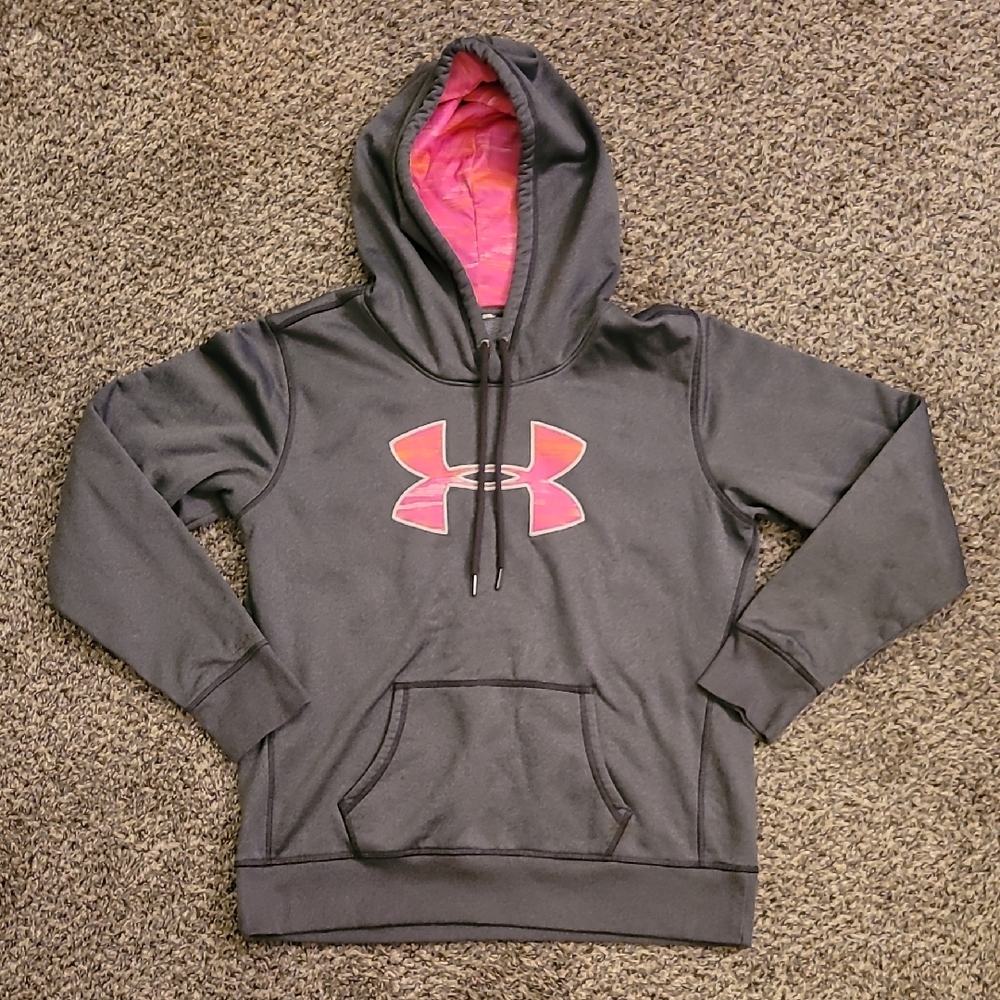 Under Armour Black Hoodie with Pink Logo and Lined Hooding
